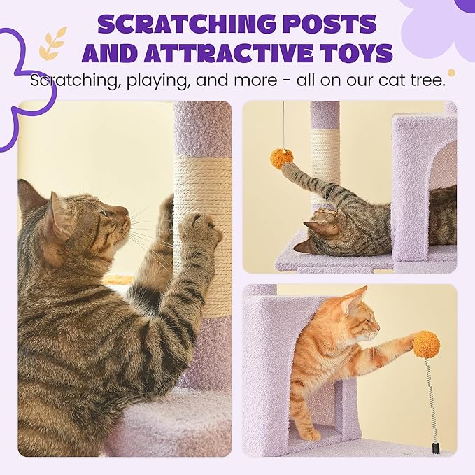 MWPO Flower Large Cat Tree, 70.1-Inch Multi-Level Tall Cat Tower for Indoor Cats, Plush Cat Condo with Big Padded Perches, Sisal-Covered Scratching Posts, Hammock, Toys for Kittens & Cats