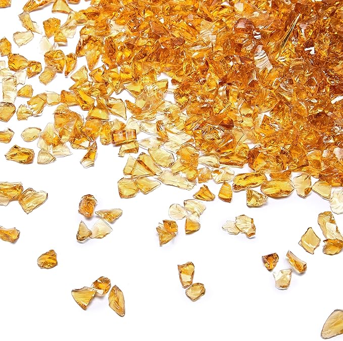 TWINKLING High Luster Crushed Glass Glitter, Broken Glass, Fire Glass Gems Chips for Fire Pit, DIY Resin Art, Epoxy Crafts, Geode Painting, Aquarium Decoration, 6-9mm(370g/13oz.) (Dark Amber)