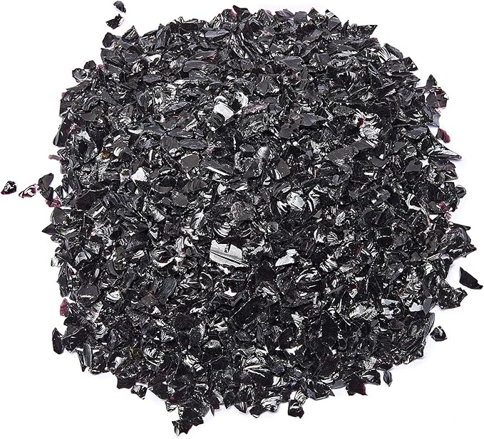 TWINKLING High Luster Fire Glass Gravel Stone Glitter,Broken Glass,Fire Gems Chips,Crushed Glass for Fire Pit Crafts Resin Art Aquarium Garden Decoration,3-6mm,1-Pound Jar (Black)