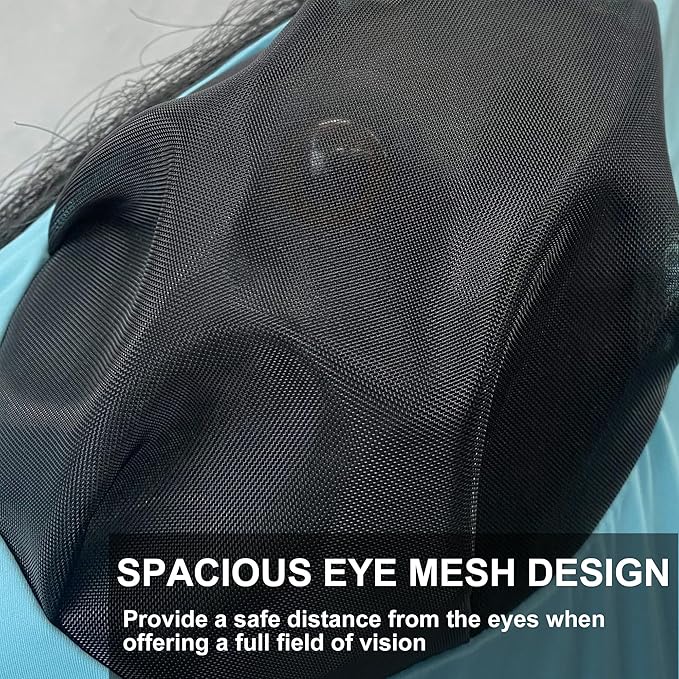 Stretchy Horse Fly Mask with Ears, Soft Lycra Equine Mesh Mask with UV Protection Face Cover, Pacific Blue, Full