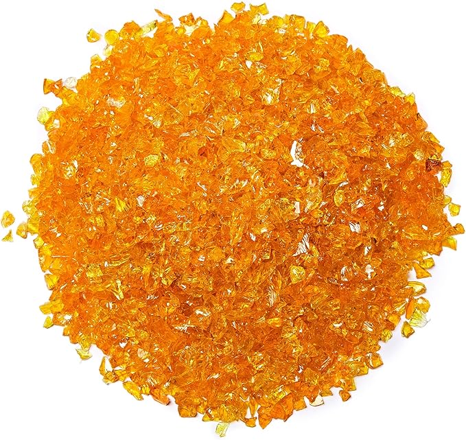 TWINKLING High Luster Crushed Glass Glitter, Broken Glass, Fire Glass Gems Chips for Fire Pit, DIY Resin Art, Epoxy Crafts, Geode Painting, Aquarium Decoration, 6-9mm(370g/13oz.) (Orange Yellow)