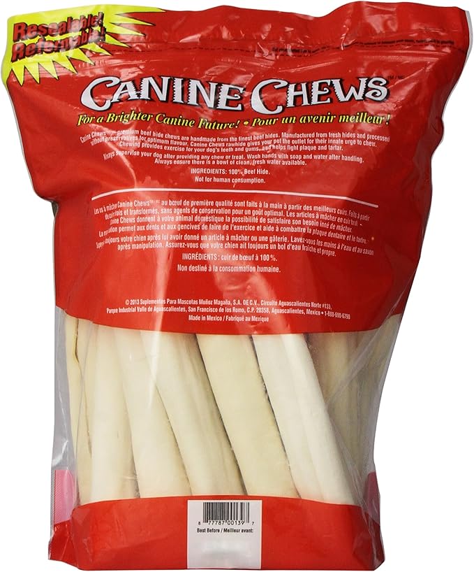 Canine Chews 10-11" Rawhide Bones for Large Dogs, Durable USA Beefhide Dog Rawhide Chews, Retriever Rolls 20 Pack (5 lbs)