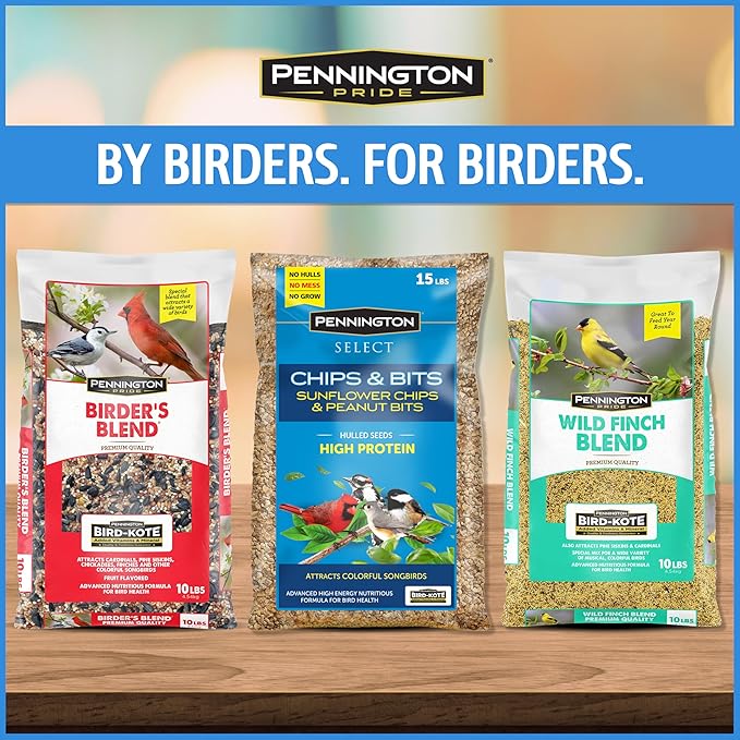 Pennington Select Chips & Bits Wild Bird Seed for Outside Feeders, High-Protein, No-Hull & No-Waste, Sunflower Chips & Peanut Bits Attract Songbirds,15-lb. Bag