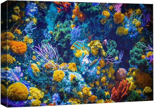 wall26 Canvas Print Wall Art Vibrant Neon Multicolor Anemone Coral Reef Nature Animals Photography Realism Rustic Scenic Landscape Wilderness Earth for Living Room, Bedroom, Office - 32"x48"