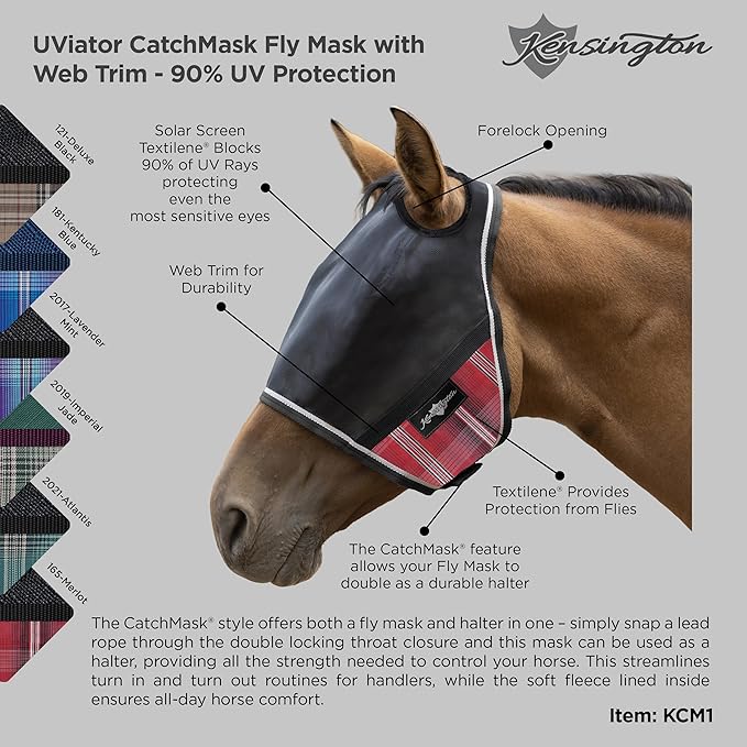 Kensington UViator CatchMask Horse Fly Mask with Web Trim UV Eye Protection Mask for Horse - Medium, Imperial Jade