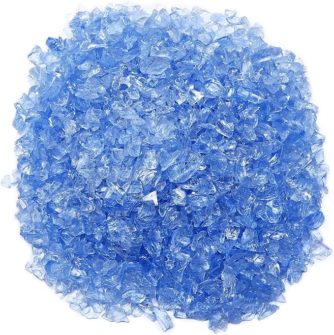 TWINKLING High Luster Fire Glass Gravel Stone Glitter,Broken Glass,Fire Gems Chips,Crushed Glass for Fire Pit Crafts Resin Art Aquarium Garden Decoration,3-6mm,1-Pound Jar (Light Blue)