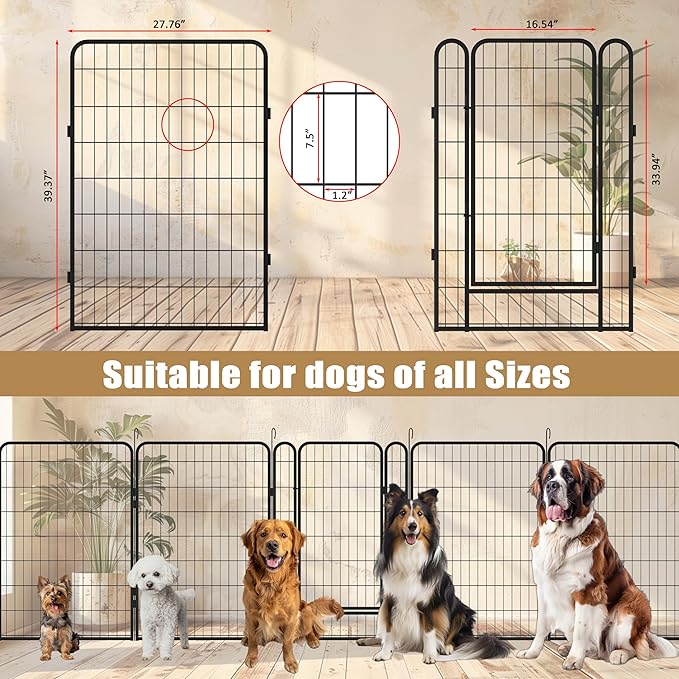 Dog Playpen, Outdoor Dog Fence, 16 Panels, 40" H Dog Pen for Large/Medium/Small Dogs, Heavy Duty Metal Pet Fence with Gate, Portable Dog Fence for RV Camping and Yard (Black)