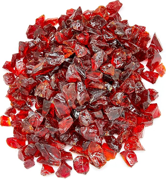 TWINKLING High Luster Fire Glass Gravel Stone,Broken Glass,Fire Pit Glass,Crushed Glass for Fireplace Pit Aquarium Garden Decoration,1-3cm,2-Pound Jar (Red)