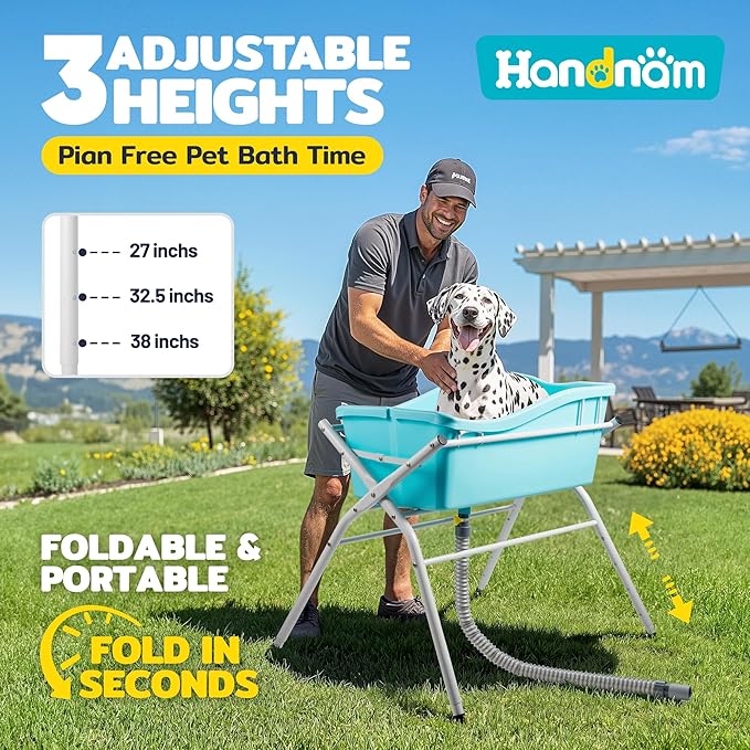 Dog Bath Tub, Portable Dog Washing Bathing Station, Elevated Foldable Dog Bath for Shower and Grooming, 3 Adjustable Height Pet Tub for Small and Medium Size Dogs, Indoor and Outdoor (Patent Design)