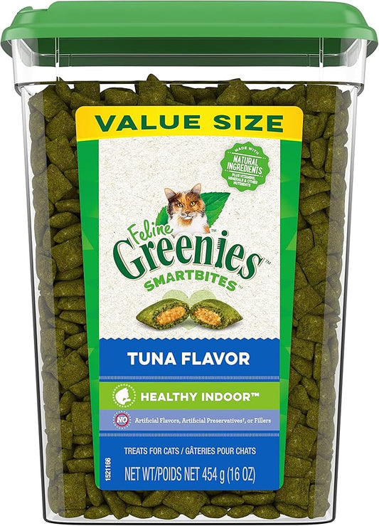 Greenies Feline Smartbites Healthy Indoor Cat Treats, Tuna Flavor, 16 oz. Tub