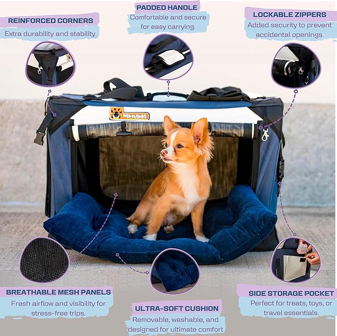 Extra Large Dog Cat Puppy Carrier 20"x13"x13" Foldable Soft Sided Travel Crate Portable Pet Kennel With Cushion Reduces Anxiety Saves Space Easy Vet Visits Secure Triple Entry Mesh Lightweight Durable