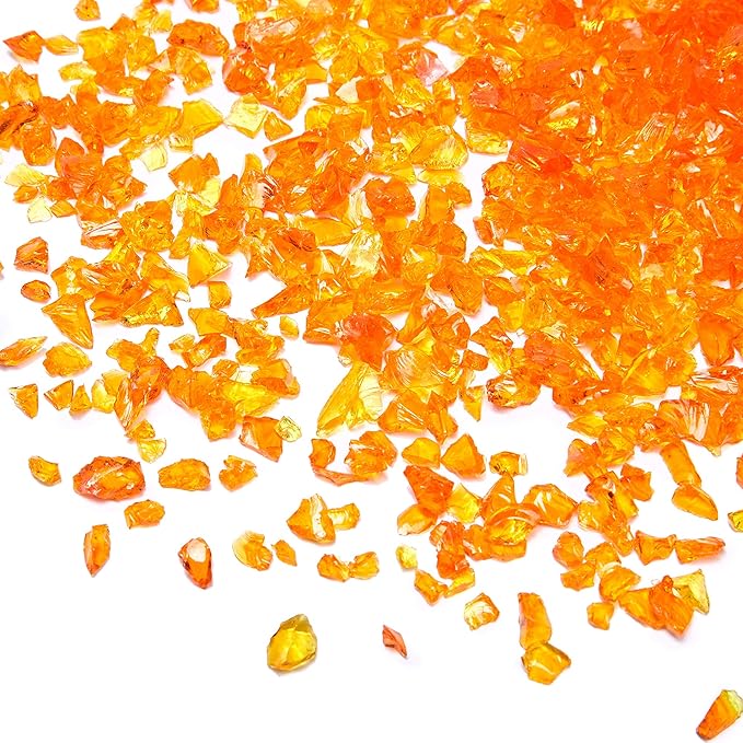 TWINKLING High Luster Crushed Glass Glitter, Broken Glass, Fire Glass Gems Chips for Fire Pit, DIY Resin Art, Epoxy Crafts, Geode Painting, Aquarium Decoration, 6-9mm(370g/13oz.) (Orange Red)