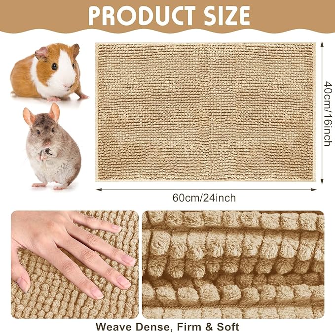 Amylove 4 Pcs Guinea Pig Cage Liner Guinea Pig Bedding Washable Fleece Pee Pads Reusable Small Animals Training Mat Small Animal Sleeping Bed for Bunny Hamster (Beige,16 x 24 Inch)