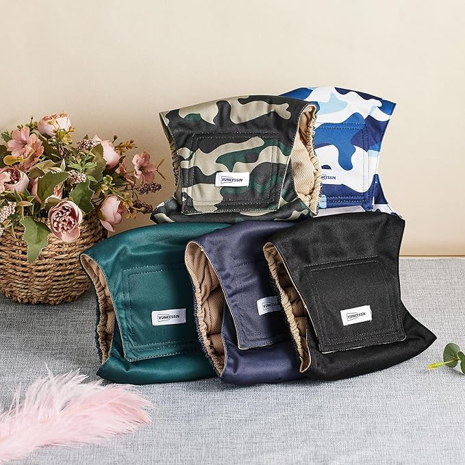 Reusable Dog Diapers Male, Premium Washable Belly Bands for Dogs, Pack of 5, High Absorbing Medium Male Dog Wraps for Doggie & Puppy in Incontinence or Excitable Urination and Training(M)