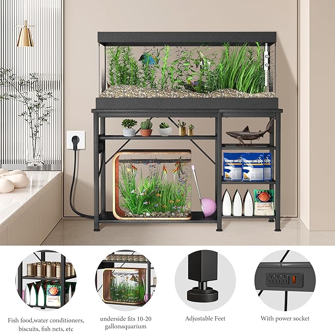 30-40 Gallon Aquarium Stand: Heavy Duty With Power Outlets and Cabinet for Tank Accessories Storage - Metal Frame, 1000LBS Capacity, Suitable for Fish & Reptile Terrariums