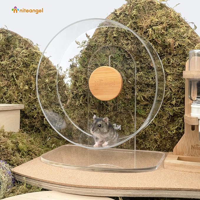 Niteangel Silent Hamster Exercise Wheel: - Dual-Bearing Quiet Spinning Acrylic Hamster Running Wheel for Dwarf Hamster Gerbils Mice Degus Or Other Small Animals (S)