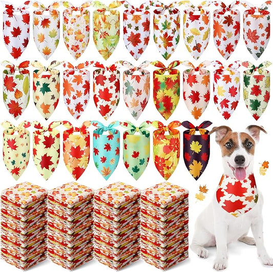 Abbylike 200 Pcs Fall Dog Bandanas Bulk Maple Leaves Bandanas for Dog Pet Triangle Kerchief Bibs Scarf for Fall Autumn Thanksgiving Costume Photo Props Accessories Pet Shops Adoption Events, 25 Styles