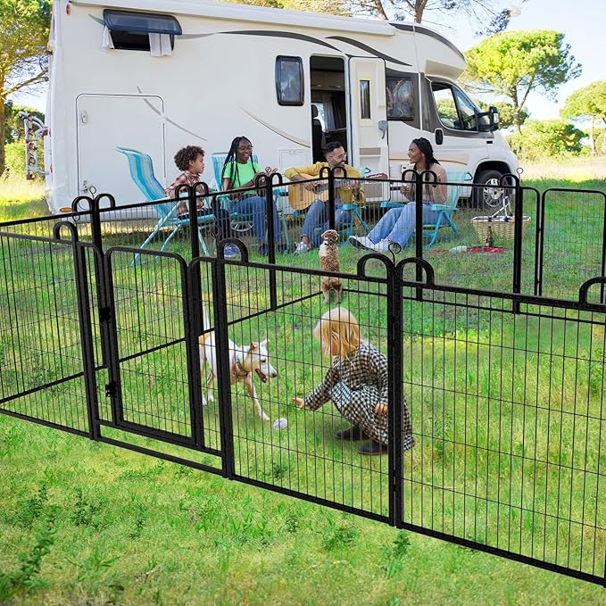 Dog Playpen Outdoor 24 Panels Heavy Duty Dog Fence 40" Height Anti-Rust with Doors Portable for RV Camping Yard, Total 54FT, 227 Sq.ft, Snowy Black