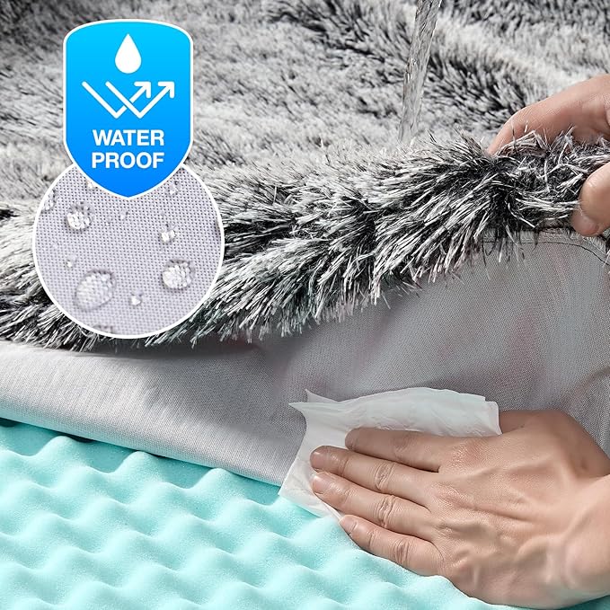 EHEYCIGA Foldable Dog Bed, Faux Fur Fluffy Dog Couch Bed, Orthopedic Calming Memory Foam Pet Bed for Small Dogs, Washable Soft Warm Pet Sofa Bed with Non-Slip Bottom, Faded Black, 40"x30"x6"