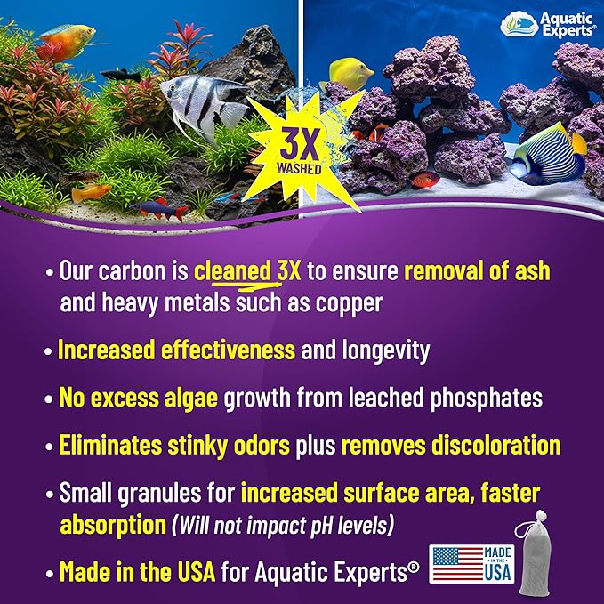 Premium Activated Carbon, Aquarium Carbon for Fish Tank Filter, Aquarium Filter Media, Granulated Charcoal for Fish Tanks, Activated Charcoal Bulk (38 lbs with 4 Pack 5"x9" mesh Bags)