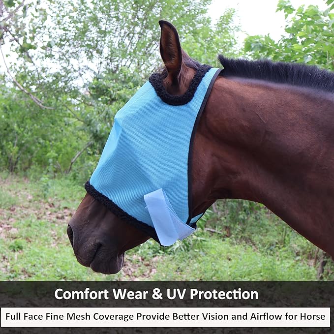 Horse Fly Mask, with UV Protection Horse Fly Mask, Full Face Fine Mesh Coverage Provide Better Vision and Airflow for Horse