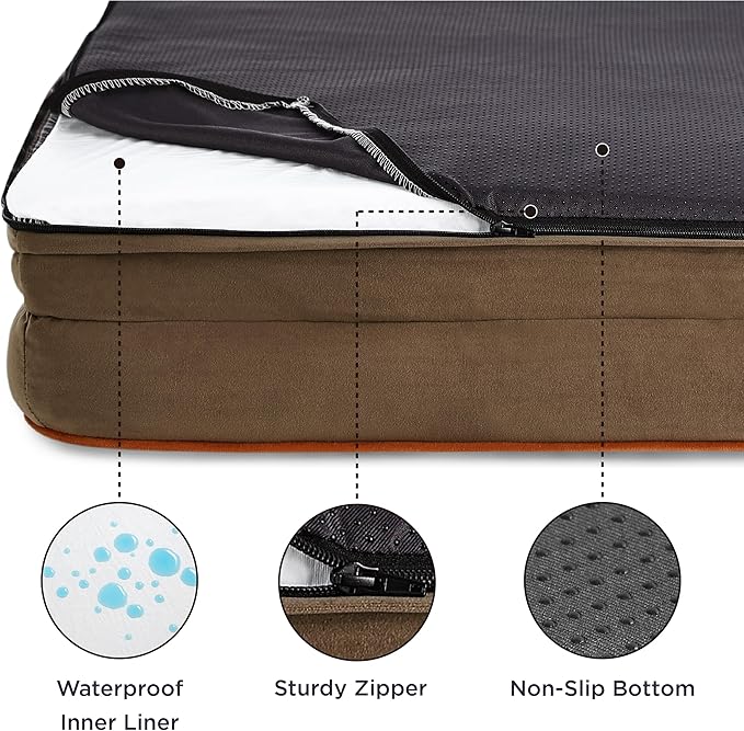 Bedsure Orthopedic Dog Beds Large Sized Dog - Washable Large Dog Cat Bed Waterproof, Comfort Dogs Couch Sofa with Washable Removable Cover, Pet Bed with Nonskid Bottom, Brown, 35"