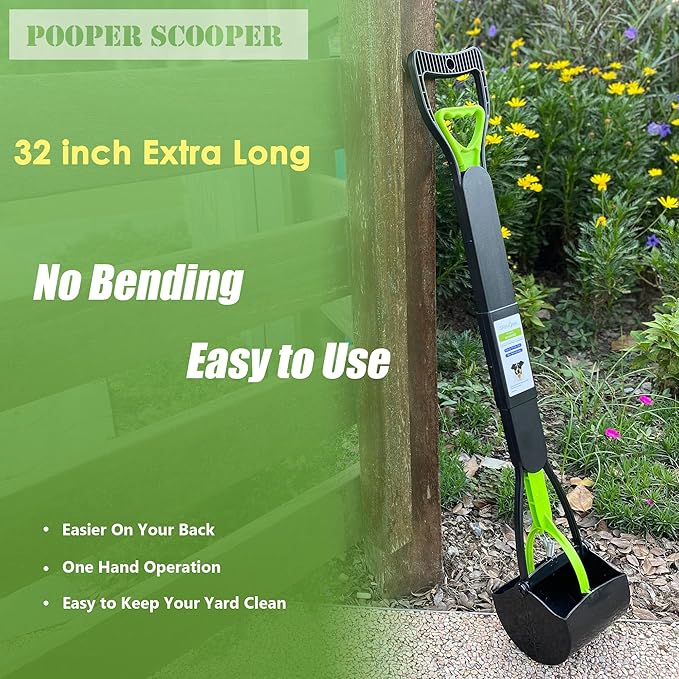 32" Pooper Scooper for Large Medium Small Dogs, Extra Long Handle Heavy Duty Poop Scoop, Foldable Dog Poop Picker Upper for Yard (Without Bag and Dispenser Attachment)