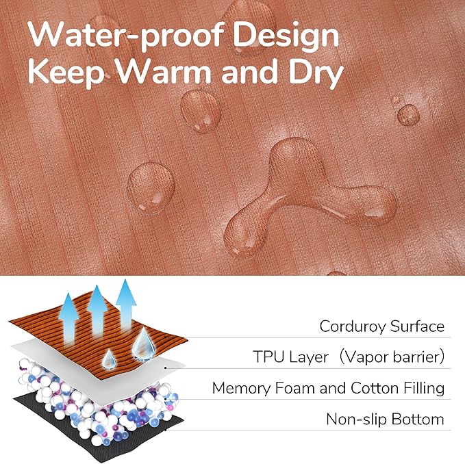 FUKUMARU Dog Couch Bed, Corduroy Cozy Cat Bed for Indoor Cats with Washable Cover, Supportive Waterproof Dog Beds Sofa for Small Dogs and Large Cats Cute, 28inch, Medium, Orange