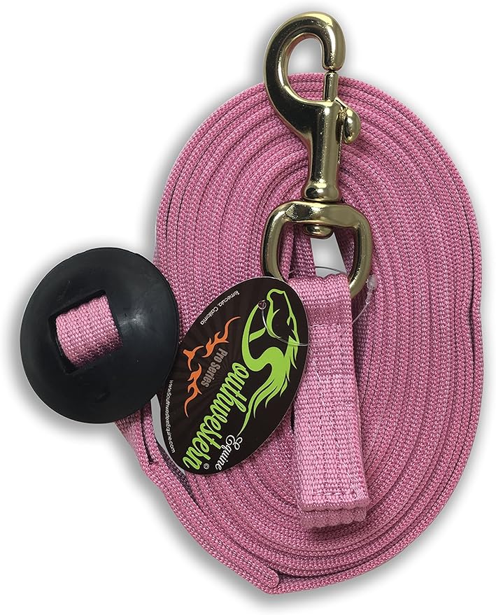Southwestern Equine Lunge Line for Horses Cotton Horse Lunge Line with Bolt Snap & Rubber Stop (Pink, 24')