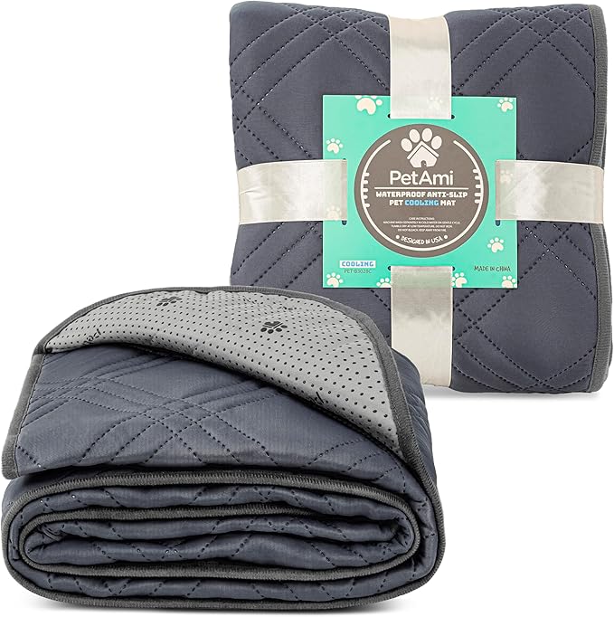 PetAmi Waterproof Cooling Mat for Dog, Premium Pet Cooling Blanket for Bed Crate, Anti Slip Indoor Dog Cool Pad for Sleeping, Q-MAX Small Medium Sofa Couch Cover Mat for Cat, Grey, 29x40