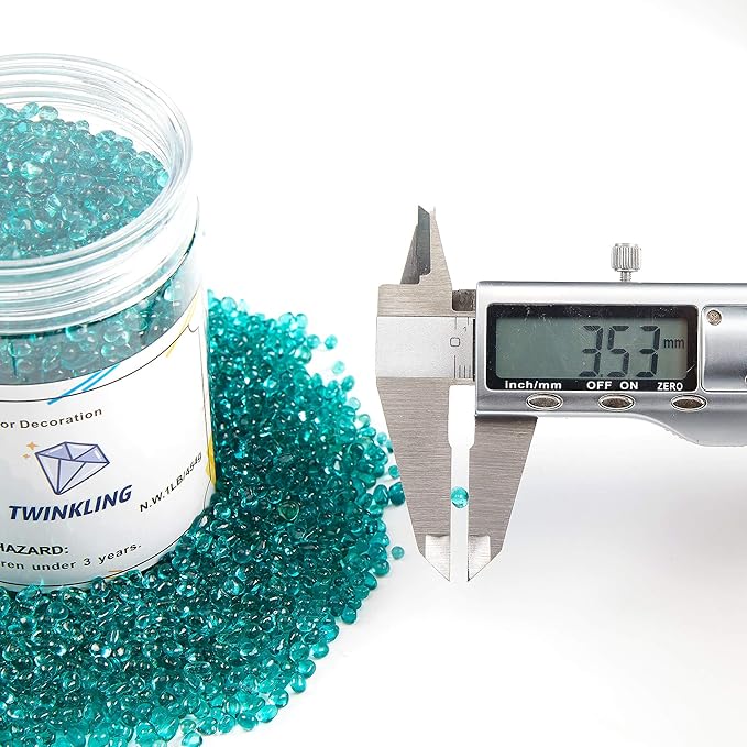 TWINKLING High Luster Round Glass Stones, Marbles, Pebbles, Beads - Fire Pit Vase Fill Crafts Aquarium Garden Decor, 3-6mm, 1-Pound Jar (Turquoise)