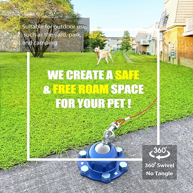 360° Swivel Dog Tie Out Stake with Upgrade 6 Screw Dog Anchors, Heavy Duty & Rust Proof Dog Stake Can Holds 1000Lbs of Pull Force, Up to 150lbs Dogs Perfect to Camping Yard Outdoor (Blue)