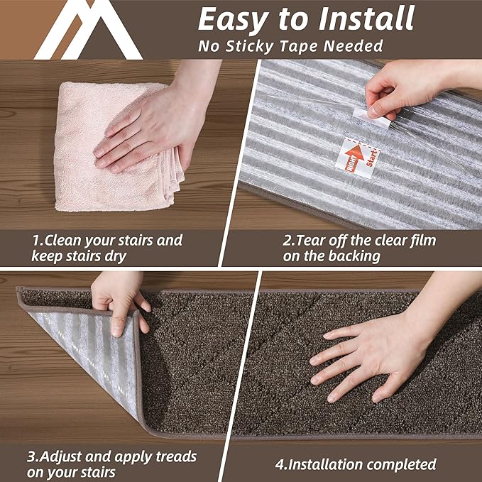 COSY HOMEER Edging Stair Treads Non-Slip Carpet Mat 28inX9in Indoor Stair Runners for Wooden Steps, Edging Stair Rugs for Kids and Dogs, 100% Polyester TPE Backing (10pc, Brown)