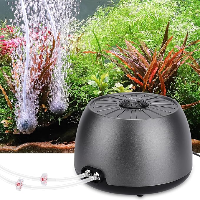 hygger Quiet Aquarium Air Pump, Adjustable Oxygen Aerator with Dual Output, 5W/8W Low Noise Air Pump with Air Stone Bubbler for Aquarium Fish Tank, Hydroponic System