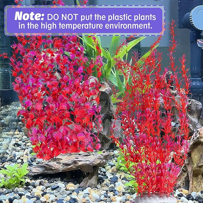 Hamiledyi Aquarium Plastic Plants Aquarium Decor Artificial Fish Tank Plants,Tall Fish Tank Decorations, Extra Large Aquarium Plant 23.6-inch Tall,2PCS（Red）