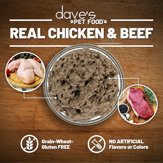 Dave's Pet Food Grain Free Wet Cat Food Pate (Beef & Chicken), Made in USA Naturally Healthy Canned, 12.5 oz Cans (12 Pack)