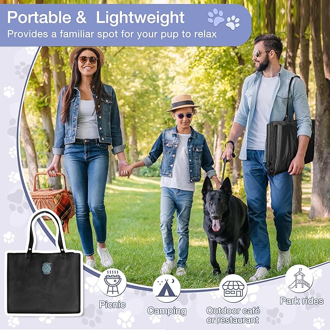 Kritter Planet Waterproof Foldable Dog Bed Pad for Camping & Travel, Portable Roll-Up Dog Bed Car Seat Pet Cushion Mat with Handles for Medium & Large Dogs, Indoor & Outdoor Use