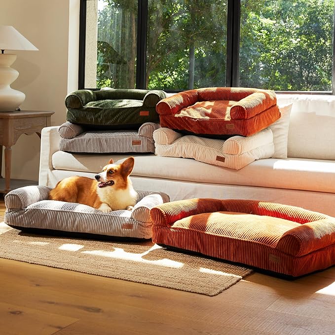 FUKUMARU Cute Dog Bed, Fluffy Dogs Couch with TPU Layer Keeping Lining Dry, Pet Sofa Medium Size Dog Easy to Care, Warm Cat Bed with Removable Zipper Cover, 36inch, Large, Orange