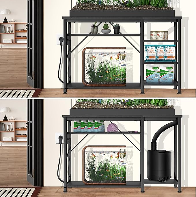 55-75 Gallon Fish Tank Stand: Heavy Duty Aquarium Stand with Power Outlets and Cabinet for Fish Tank Accessories Storage - Metal Frame, 1200LBS Capacity, Suitable for Fish & Reptile Terrariums