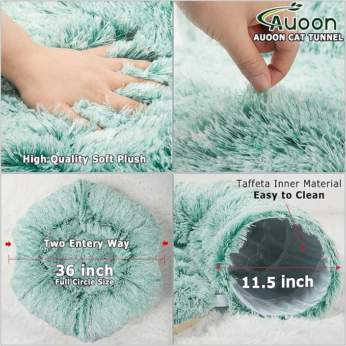 AUOON Cat Tunnel Bed - Cat Donut Tunnel with Soft Plush Circle Cushion for Indoor Cats Kitten Kitty Puppy Rabbit Ferret (Gray)