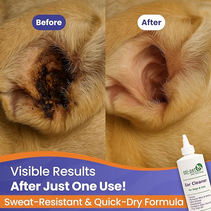 Dog & Cat Ear Cleaner Solution with Aloe Vera & Tea Tree Oil – Removes Itchy Ear Wax, Debris, Odor – Ears Wash, Drops & Flush for Pets, Dog Ears Cleaning, Cat Cleaner (16 oz- Pack of 2)