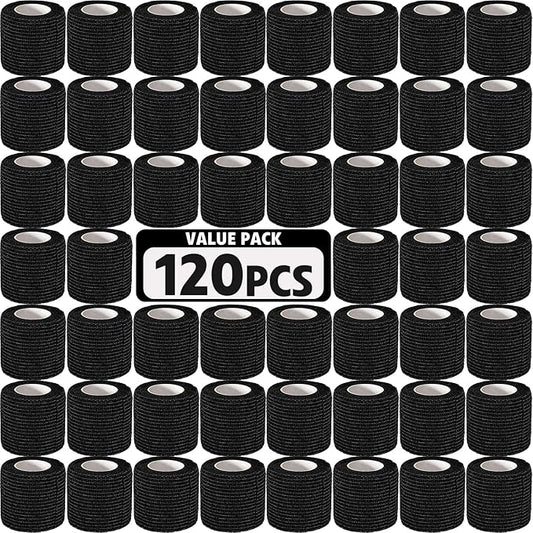 AZEN 120 Pack Self Adhesive Bandage Wrap Black, 2" X 5 Yards Black Athletic Tape, Vet Wrap, Ankle Tape, Cohesive Bandage Wrap