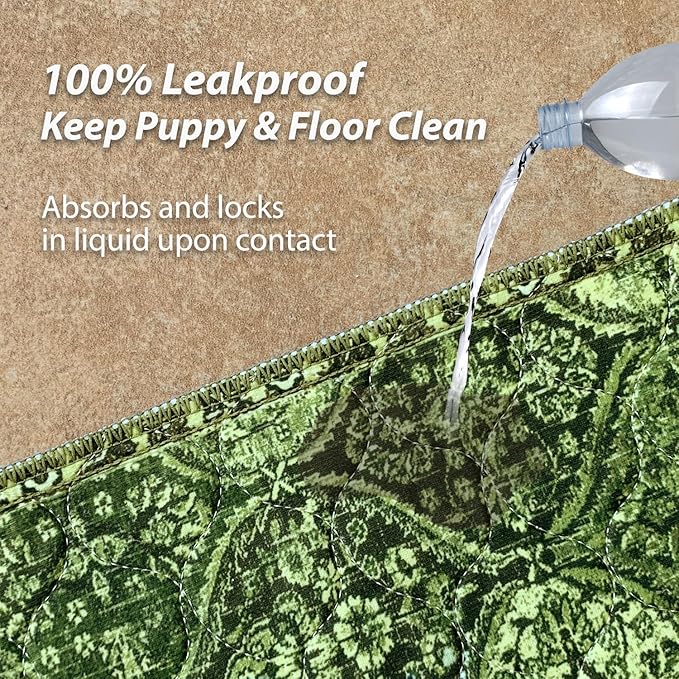 nunubaby Washable Pee Pads for Dogs, Stylish, Non-Slip and Leak-Proof Pee Pads. Reusable Potty Pads for Dogs for Crates and Floors.(Green/Multi, 36" x36")