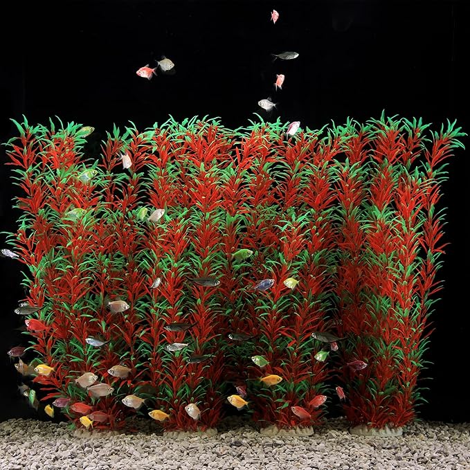 JIHAQUA 2 Pack Aquarium Decor Plastic Plants Extra Large 21 Inches Tall Fish Tank Decorations (Wine 4pcs)