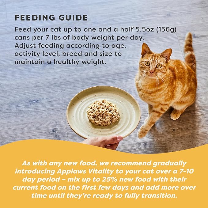 Applaws Vitality Wet Cat Food in Broth, Natural Canned Cat Food, Wet Food for Cats with Added Vitamins and Minerals, Grain Free, Carrageenan Free, Tuna Fillet in Broth (24 Count, 5.5oz Cans)