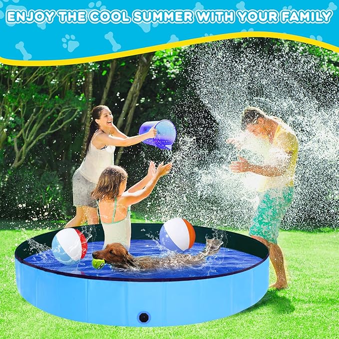 Foldable Dog Pool - 48" x 12" Anti-Slip Portable Dog Swimming Pool, Hard Plastic Collapsible Kiddie Pool for Outdoor and Indoor for Pets Dogs Cats and Kids