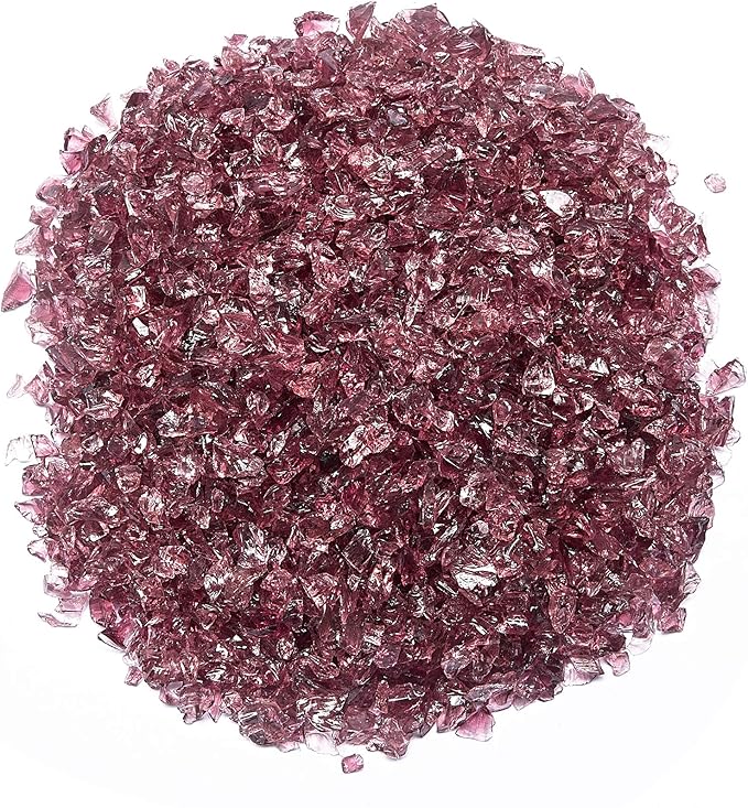 TWINKLING High Luster Fire Glass Gravel Stone Glitter,Broken Glass,Fire Gems Chips,Crushed Glass for Fire Pit Crafts Resin Art Aquarium Garden Decoration,3-6mm,1-Pound Jar (Grape)