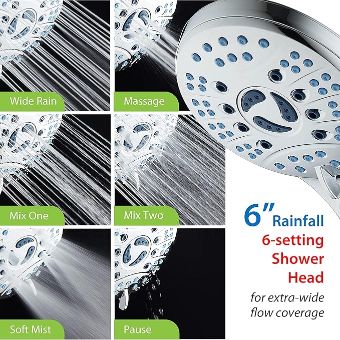Hotel Spa AquaCare for California As-Seen-On-TV High Pressure Handheld Rain 50-mode 3-way Shower Head Combo with Adjustable Arm, Anti-clog Jets, Tub & Pet Power Wash, 6 ft. Stainless Steel Hose