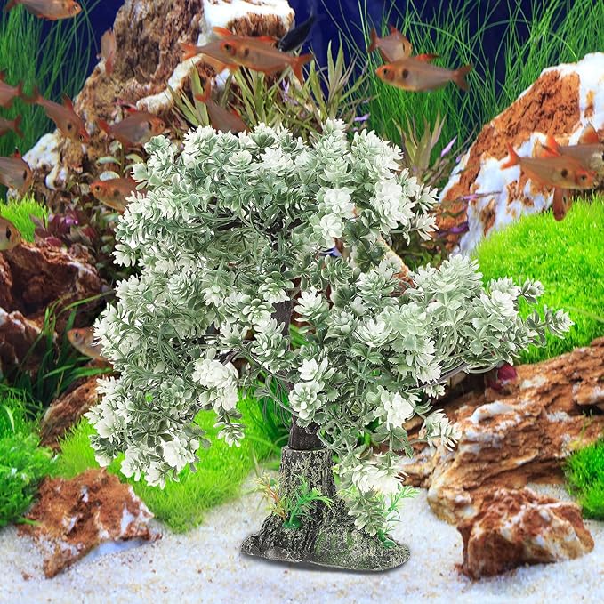 POPETPOP Aquarium Bonsai Tree Plant: Artificial Plants Flower Ornament - Fish Bowl Ornament for Freshwater and Saltwater Decor 4.13 X 2.36 X 10.62 Inch
