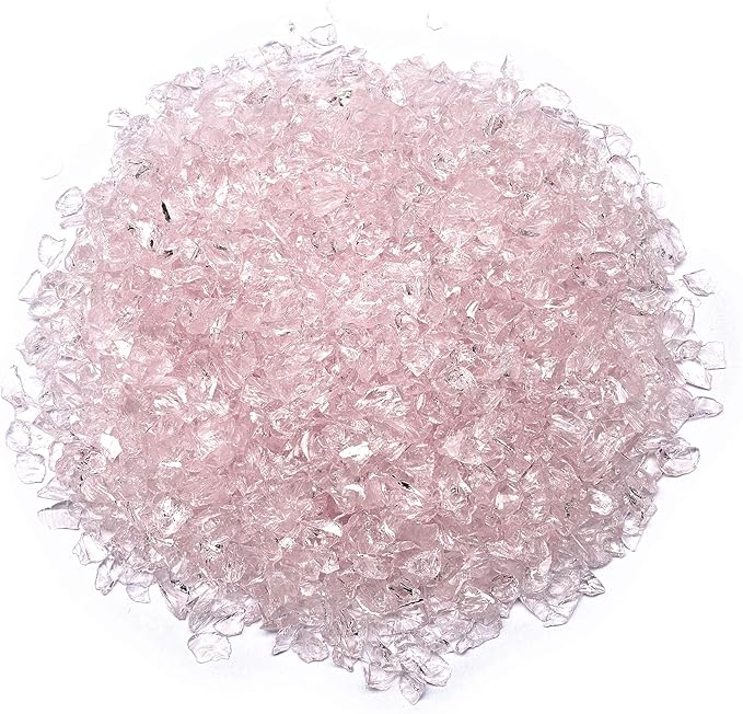 TWINKLING High Luster Fire Glass Gravel Stone Glitter,Broken Glass,Fire Gems Chips,Crushed Glass for Fire Pit Crafts Resin Art Aquarium Garden Decoration,3-6mm,1-Pound Jar (Pink)